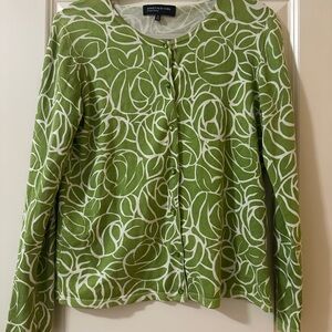 Jones New York Green & White Patterned Cardigan